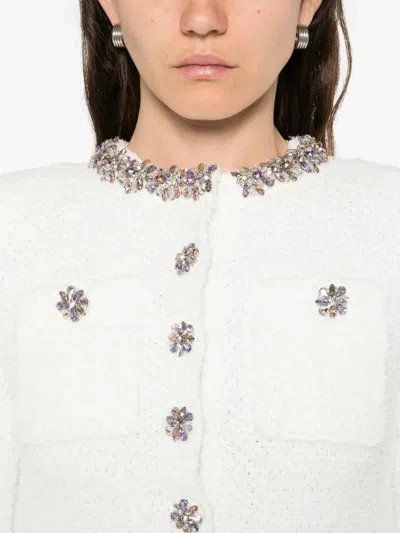 Self-portrait Cream Crystal Trim Knit Mini Dress In White