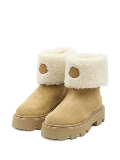 Moncler Aurea Mini Ankle Boots In Suede Leather And Shearling In Brown