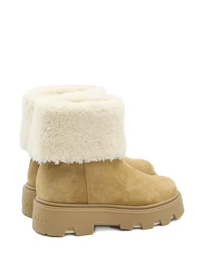 Moncler Aurea Mini Ankle Boots In Suede Leather And Shearling In Brown