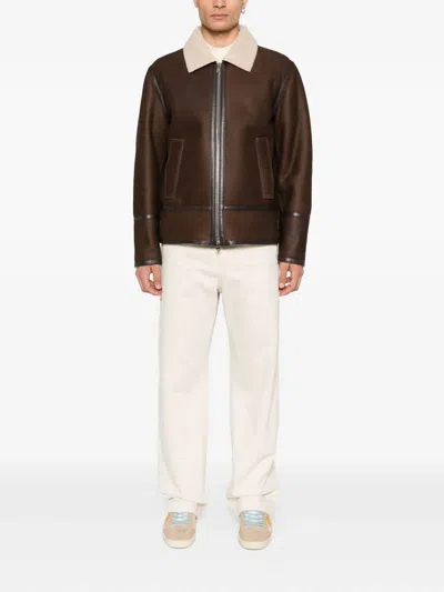 Dondup Shearling-collared Jacket In Red