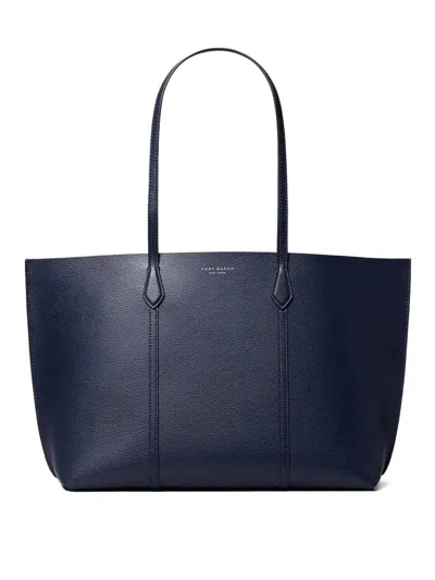 Tory Burch Mini Zipper Pouch Handbag With Leather Shoulder Straps In Blue