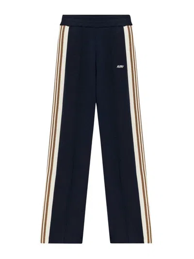 Autry Viscose Blend Trousers With Logo In Blue