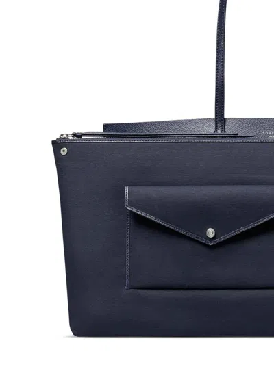 Tory Burch Mini Zipper Pouch Handbag With Leather Shoulder Straps In Blue