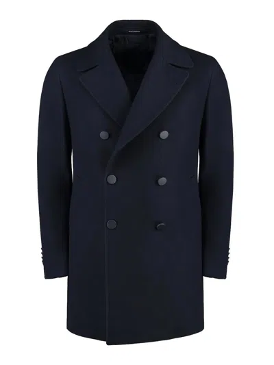Tagliatore C-stephan Wool Blend Double-breasted Coat In Black