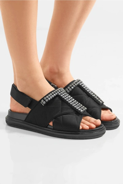 Shop Marni Crystal-embellished Quilted Satin Sandals