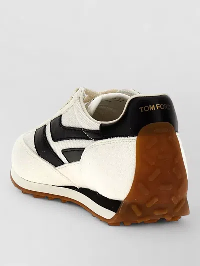 Tom Ford Low-profile White Sneakers With Black Leather Accents In Neutral