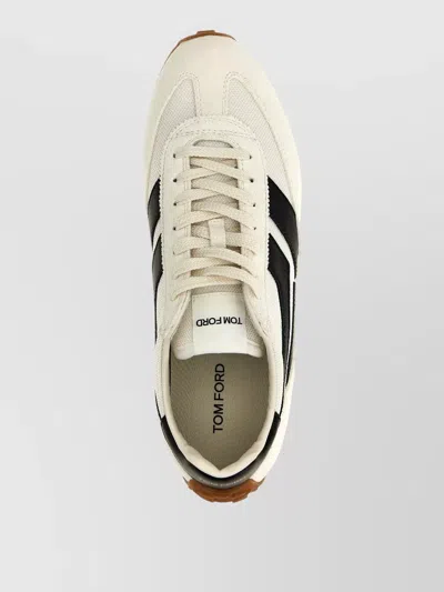 Tom Ford Low-profile White Sneakers With Black Leather Accents In Neutral