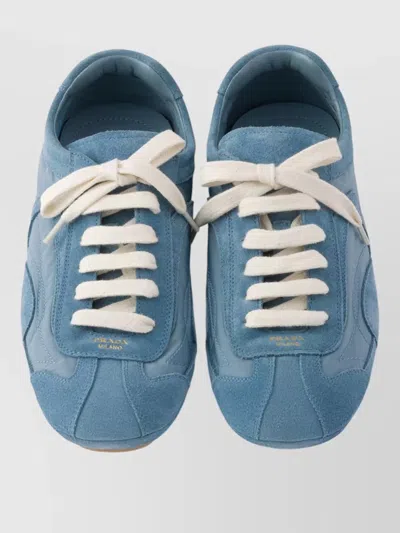 Prada Light Blue Lace Up Sneakers In Blue