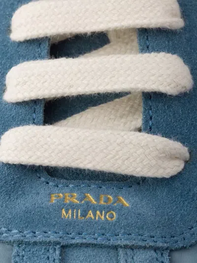 Prada Light Blue Lace Up Sneakers In Blue