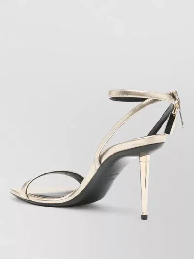 Tom Ford Ankle Strap Padlock Mid Heel Sandals In Metallic