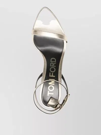 Tom Ford Ankle Strap Padlock Mid Heel Sandals In Metallic