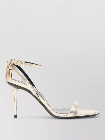 Tom Ford Ankle Strap Padlock Mid Heel Sandals In Metallic