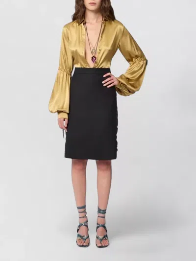 Nina Ricci High Waist Skirt Knee Length Slit In Black