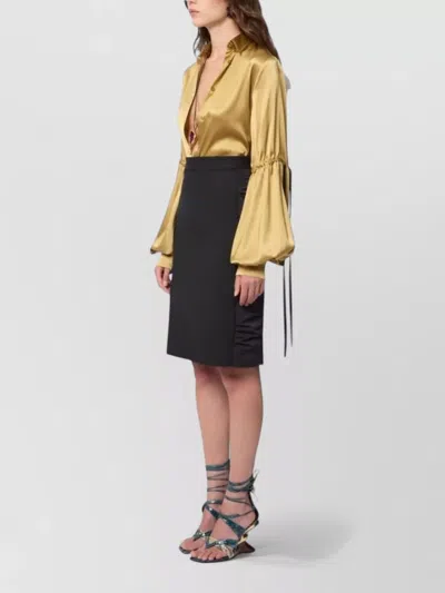 Nina Ricci High Waist Skirt Knee Length Slit In Black
