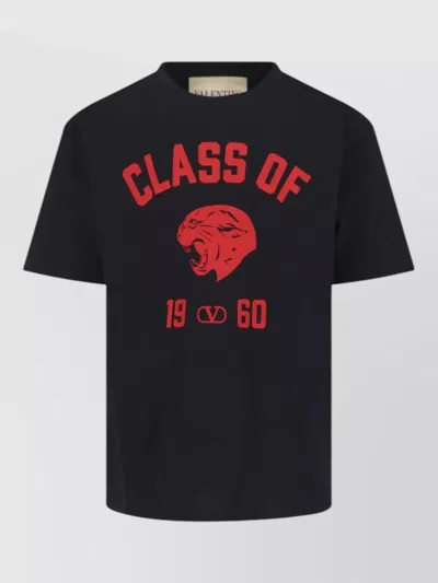 Valentino Garavani Cotton T-shirt With Panther Print In Black