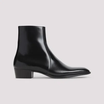 Saint Laurent Black Roman Boots In Smooth Leather