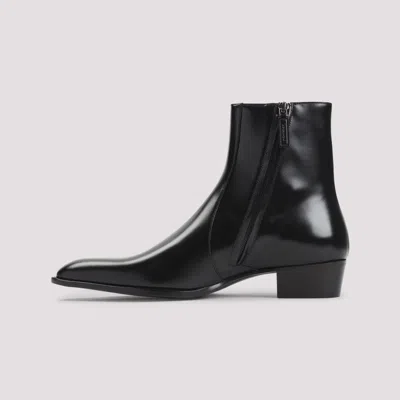 Saint Laurent Black Roman Boots In Smooth Leather