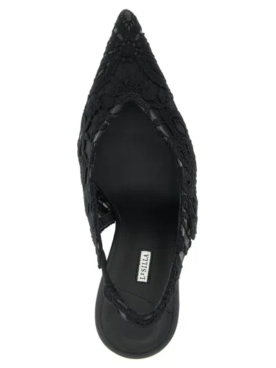 Le Silla Chantilly Lace Slingback Pointed Toe Pumps In Black