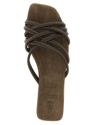 Brunello Cucinelli Leather Slides Sandals Brown In Brown