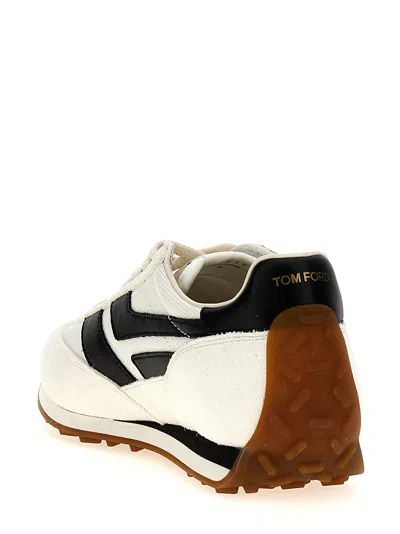 Tom Ford Low-profile White Sneakers With Black Leather Accents In Neutral