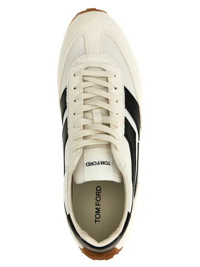 Tom Ford Low-profile White Sneakers With Black Leather Accents In Neutral