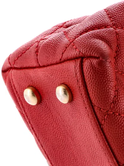 Pre-owned Chanel Coco Top Handle Bag Quilted Caviar Mini Satchel In Red