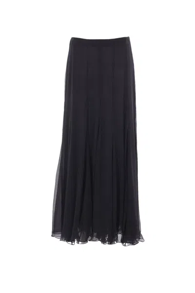 Chloé Chiffon Skirt Flared Cut High Waist Midi In Blue
