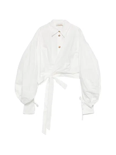 Zimmermann Rebellion Balloon-sleeve Tie Blouse In White