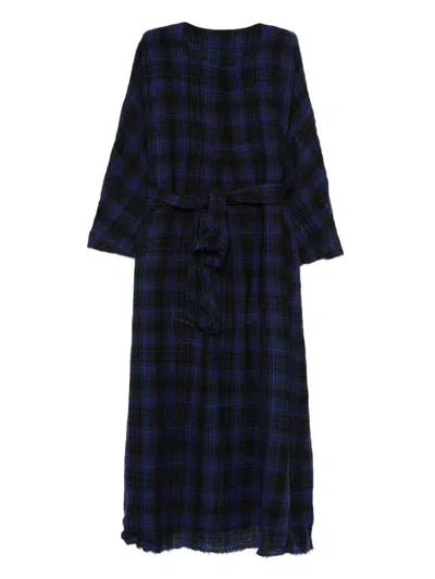 Daniela Gregis Midi Dress With Checked Pattern And Belted Waist In Brown