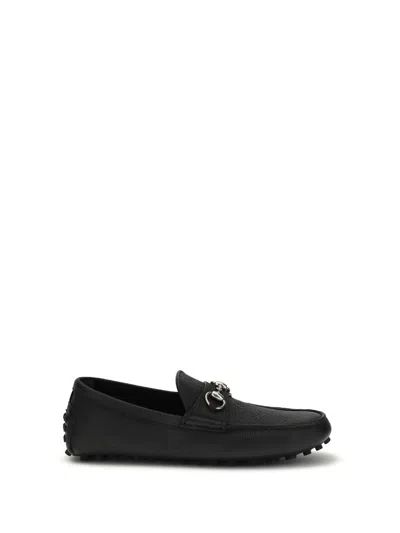 Gucci Men Horsebit Driver Loafers In Black