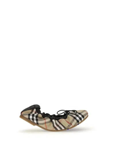 Burberry Women Fawn Ballerinas With Traditional Check Motif In Multi