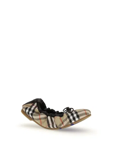 Burberry Women Fawn Ballerinas With Traditional Check Motif In Multi