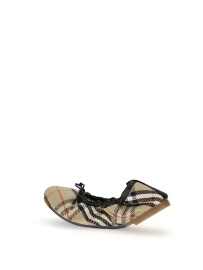 Burberry Women Fawn Ballerinas With Traditional Check Motif In Multi
