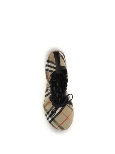 Burberry Women Fawn Ballerinas With Traditional Check Motif In Multi