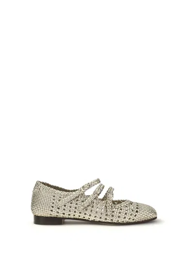 Carel Paris Silver Calf Leather Bos Taurus Ballet Flats In Neutral
