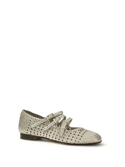 Carel Paris Silver Calf Leather Bos Taurus Ballet Flats In Neutral