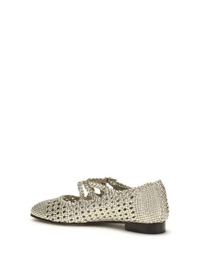 Carel Paris Silver Calf Leather Bos Taurus Ballet Flats In Neutral