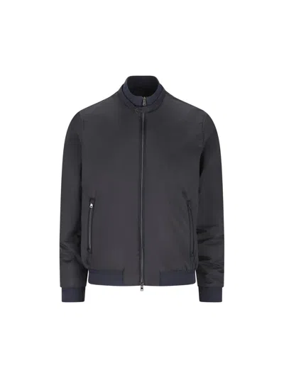 Herno Ecoage Bomber Jacket With Band Collar In Blue