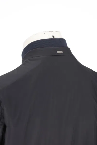 Herno Ecoage Bomber Jacket With Band Collar In Blue