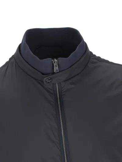 Herno Ecoage Bomber Jacket With Band Collar In Blue