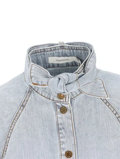 Zimmermann Stylish Top Featuring Tie Collar And Folded Cuffs In Blue