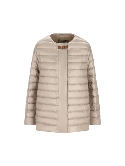 Herno Crewneck Down Jacket In Neutral