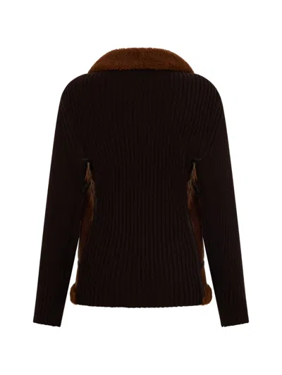 Moorer Shearling Ribbed Jacket In Multi