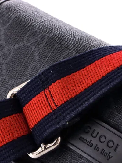 Pre-owned Gucci Web Flap Gg Coated Canvas Belt Bag In Black