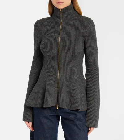 Alaïa Wool And Cashmere Cardigan In Gray
