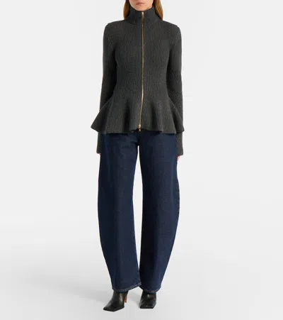 Alaïa Wool And Cashmere Cardigan In Gray