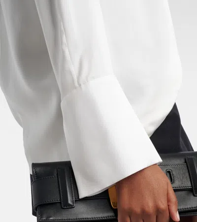 Balmain High Neck Long Sleeve Silk Blend Top In White