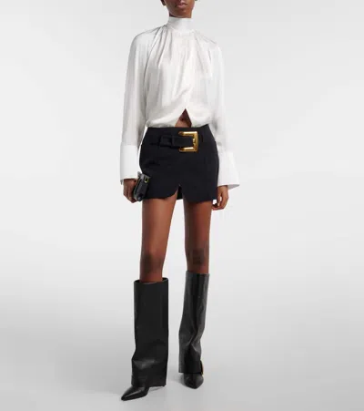 Balmain Virgin Wool Grain De Poudre Miniskirt In Black