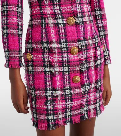 Balmain Plaid Cotton And Wool-blend Minidress In Pink