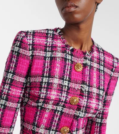 Balmain Plaid Cotton And Wool-blend Minidress In Pink